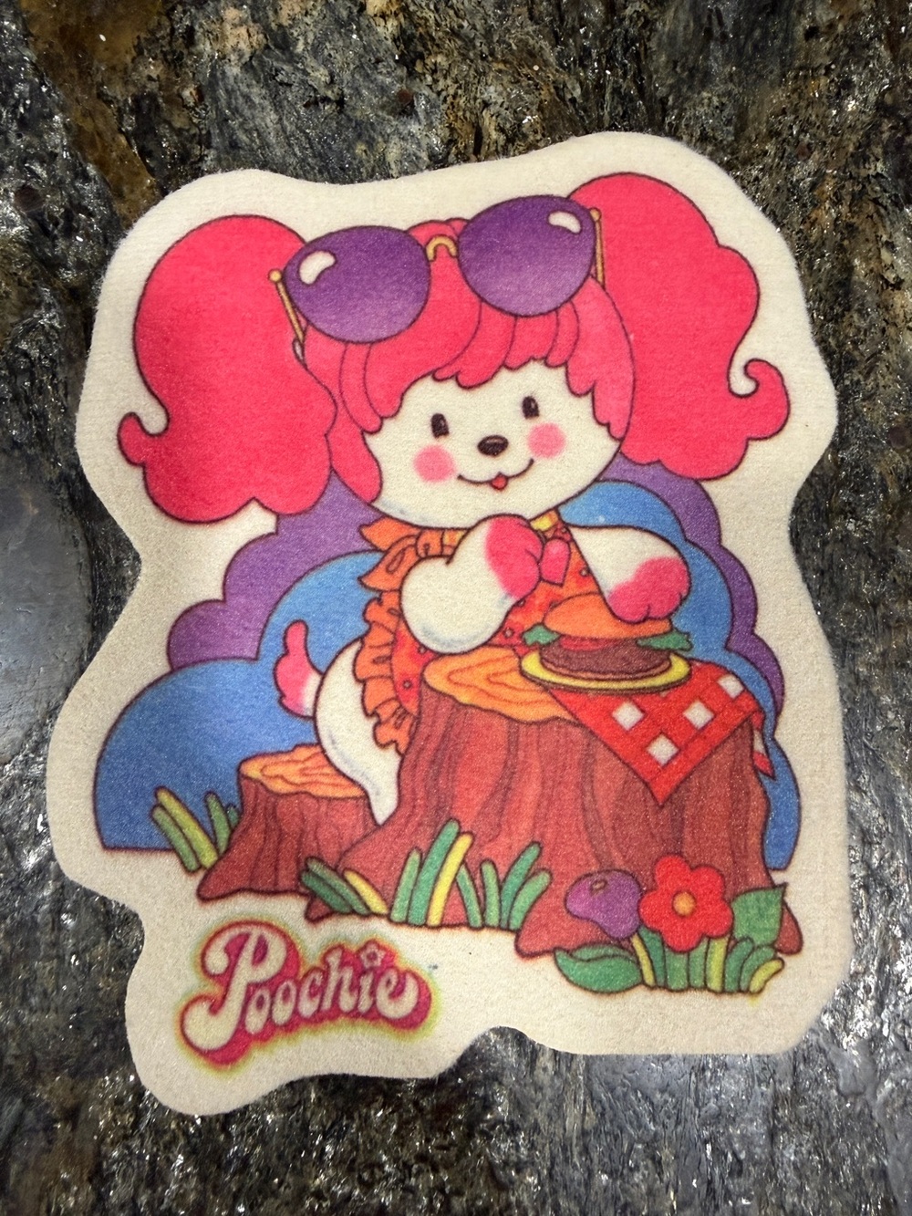 VTG 1984 Mattel Poochie Picnic Cloth Sticker Patch Retro Vending Machine Prize - Picture 4 of 6